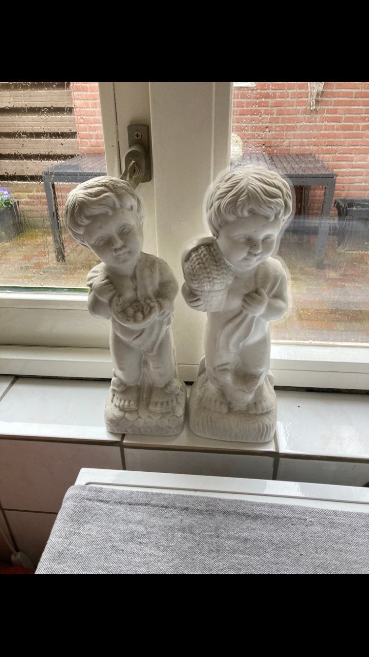 Set van 2 Engelen Beelden - Wit Gips/Keramiek, Antiek en Kunst, Ophalen, Overige onderwerpen, Gips, Handgemaakt