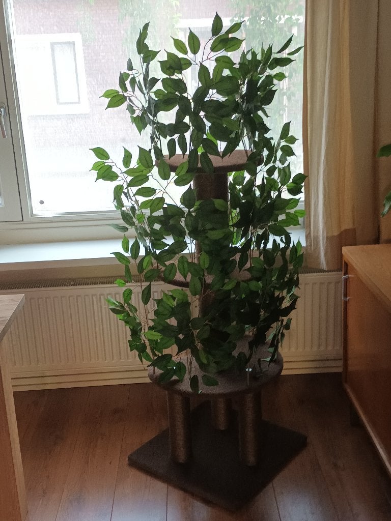 Kattenpaal, krabpaal, klimboom met bladeren goed als nieuw., Dieren en Toebehoren, Ophalen, Nieuw, Krabpaal