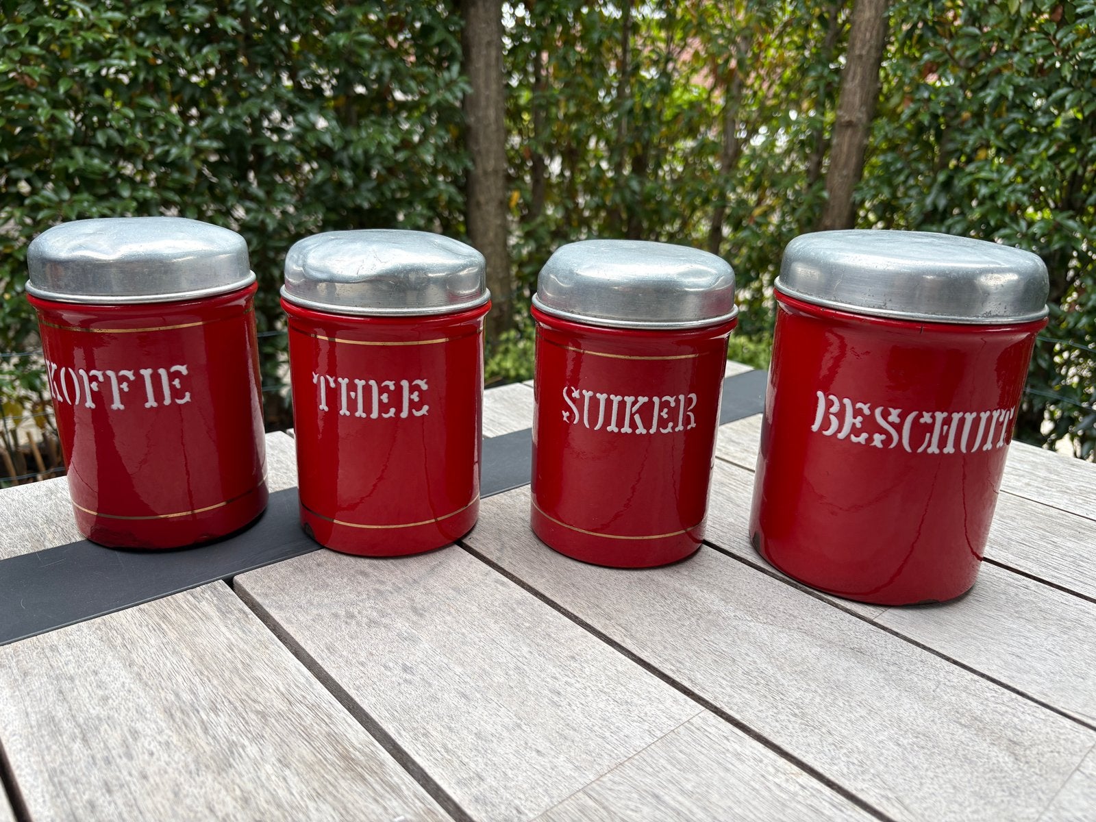 Vintage voorraadblikken: Koffie, Thee, Suiker, Beschuit (met, Ophalen of Verzenden
