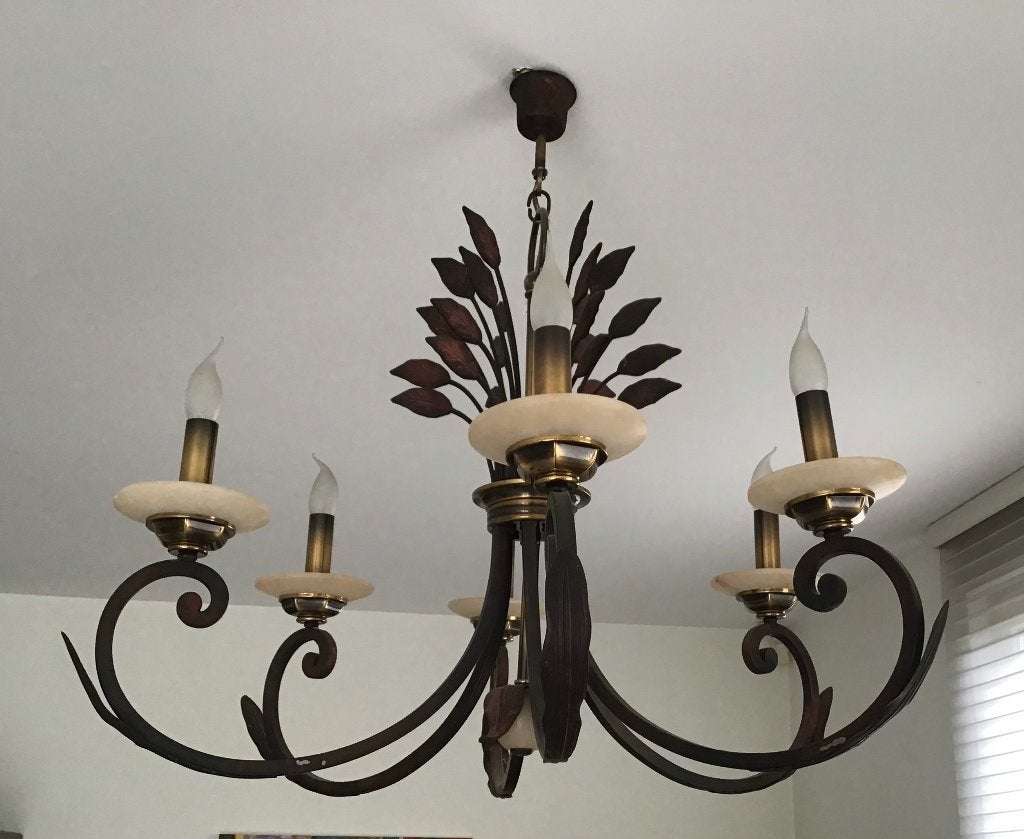 Smeedijzeren hanglamp, Huis en Inrichting, Ophalen, Gebruikt, Metaal, E14 (klein)
