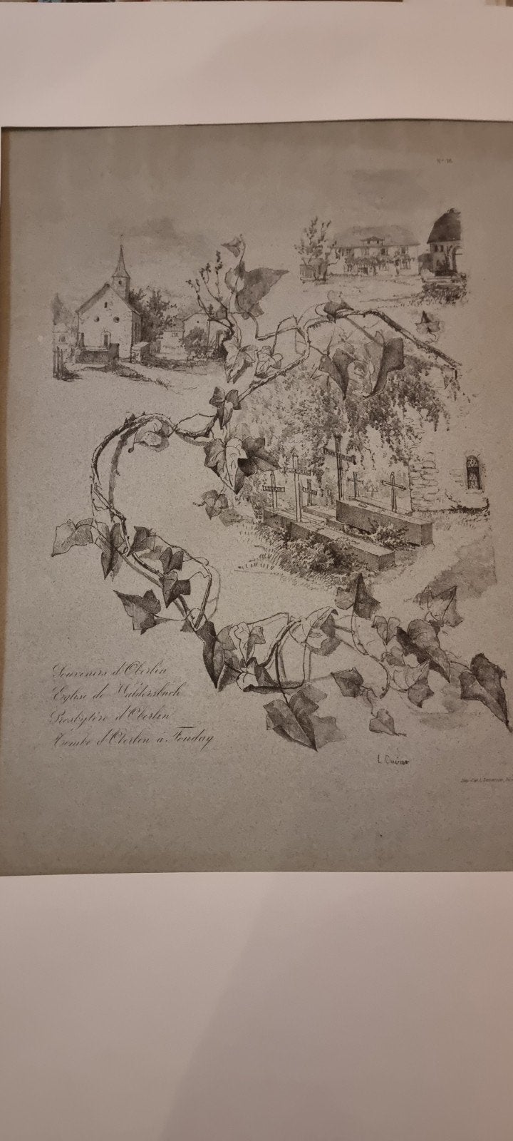 Antieke Lithografie: Souvenirs d'Oberlin, L. Cuenin, 40x70cm, Antiek en Kunst, 1800 - 1899, Gesigneerd, Ophalen of Verzenden, Landschap