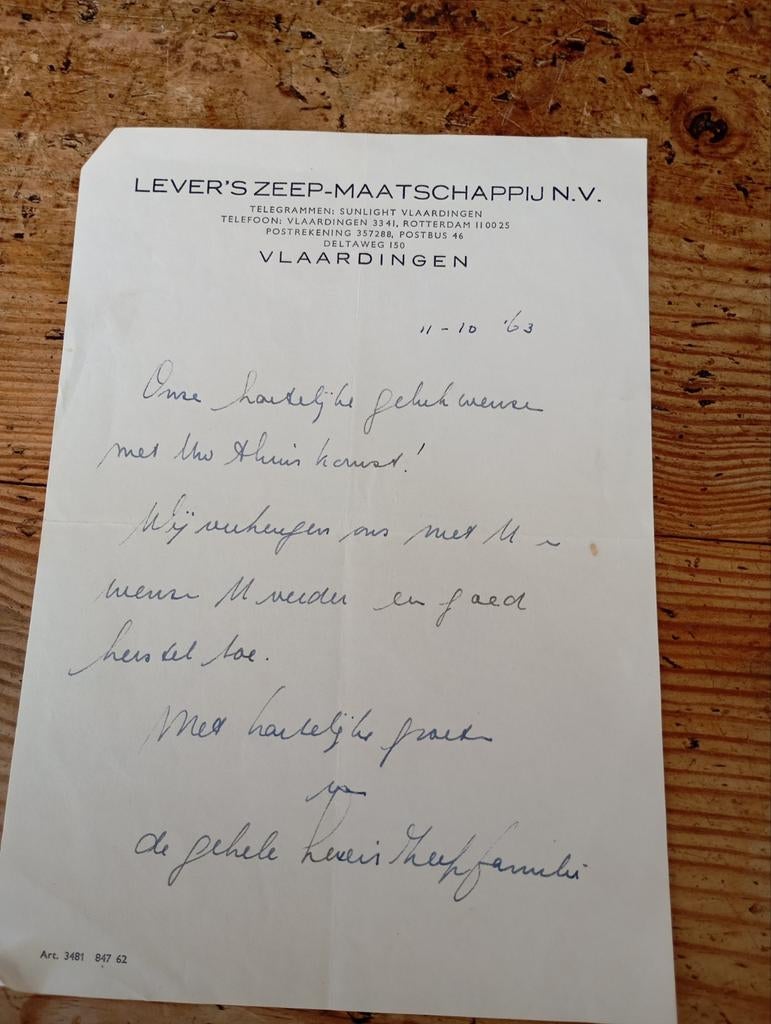 Vintage Faktuur Lever's Zeep-maatschappij Vlaardingen 1963, Ophalen of Verzenden, Gebruiksvoorwerp