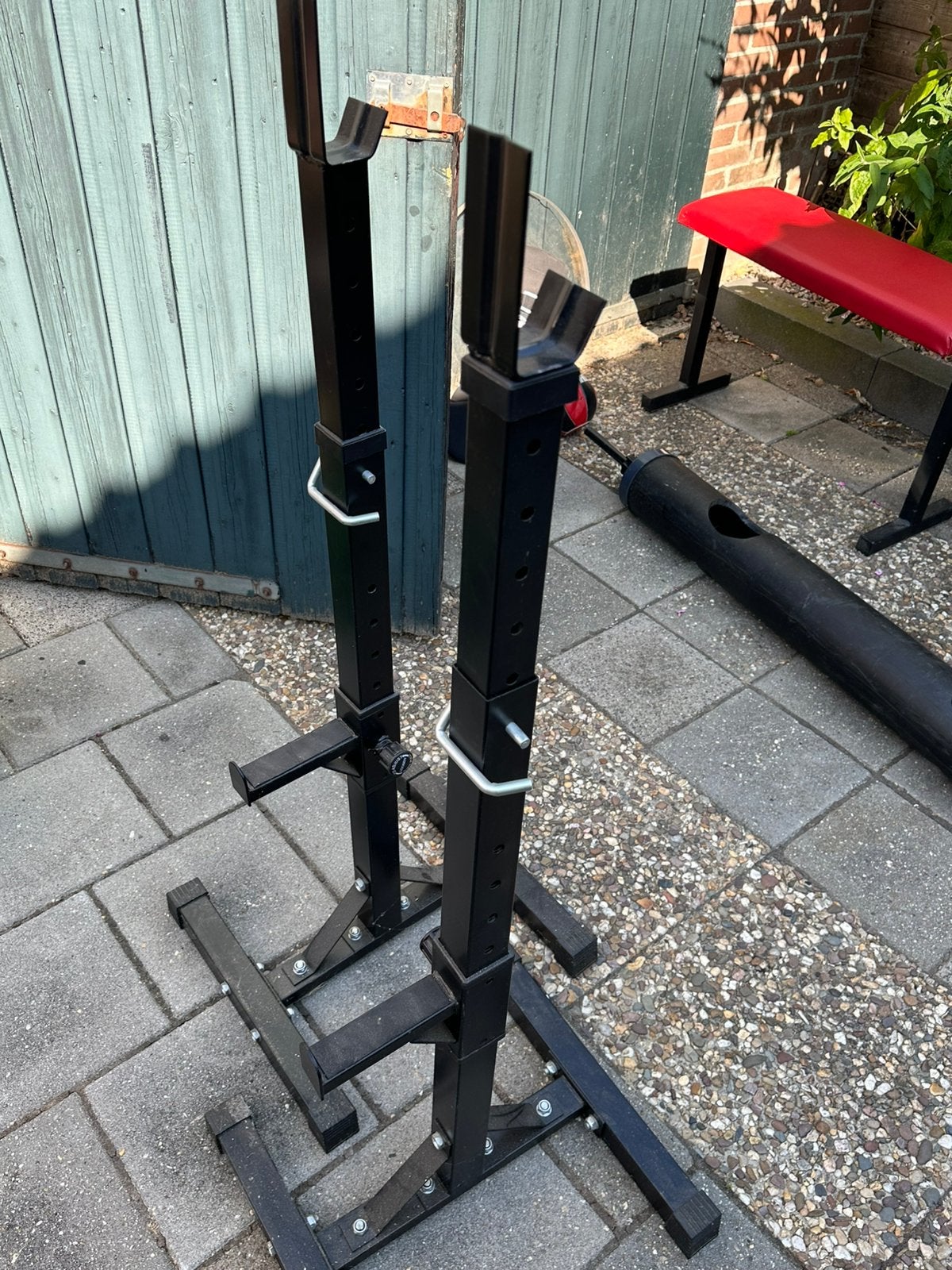 Haltersteunen voor squats en bench press, Ophalen, Gebruikt, Fitnessmat