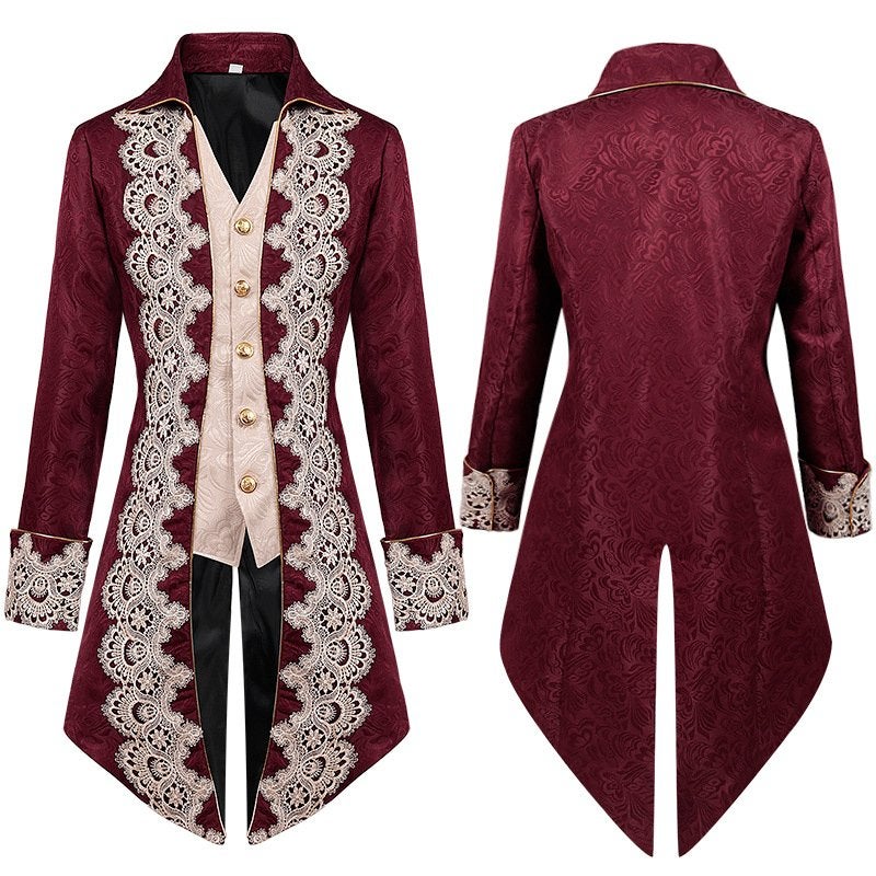 Rode heren steampunk jas / victoriaanse middeleeuwse mannen, Verzenden, Nieuw, Overige maten, Kleding