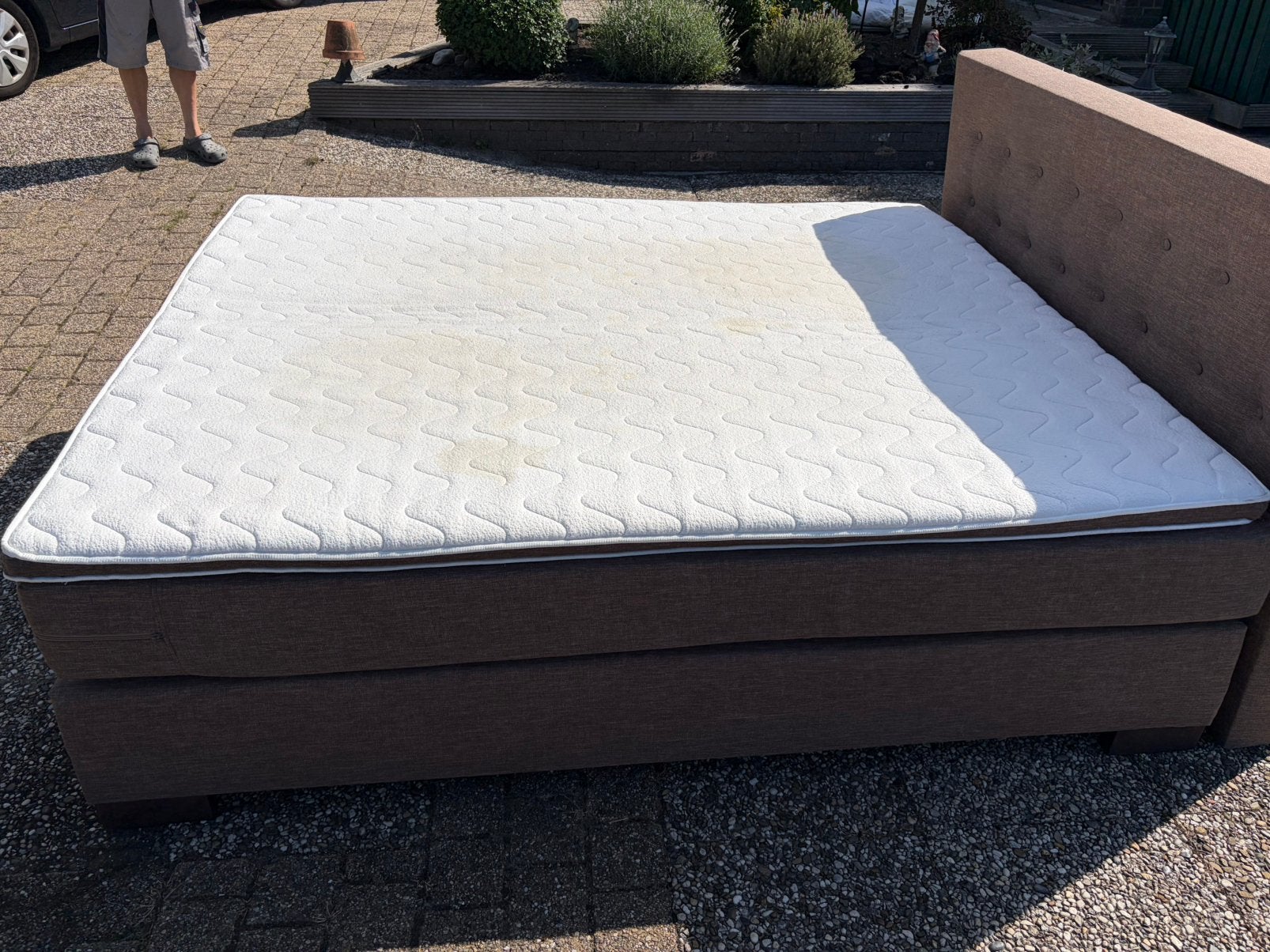 Mooi boxspring bed, Ophalen, Gebruikt, Bruin, Tweepersoons