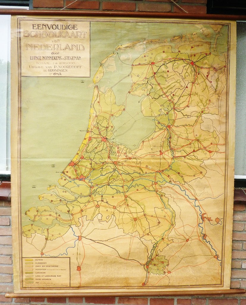 Mooie oude schoolkaart van Nederland, Ophalen of Verzenden, Aardrijkskunde
