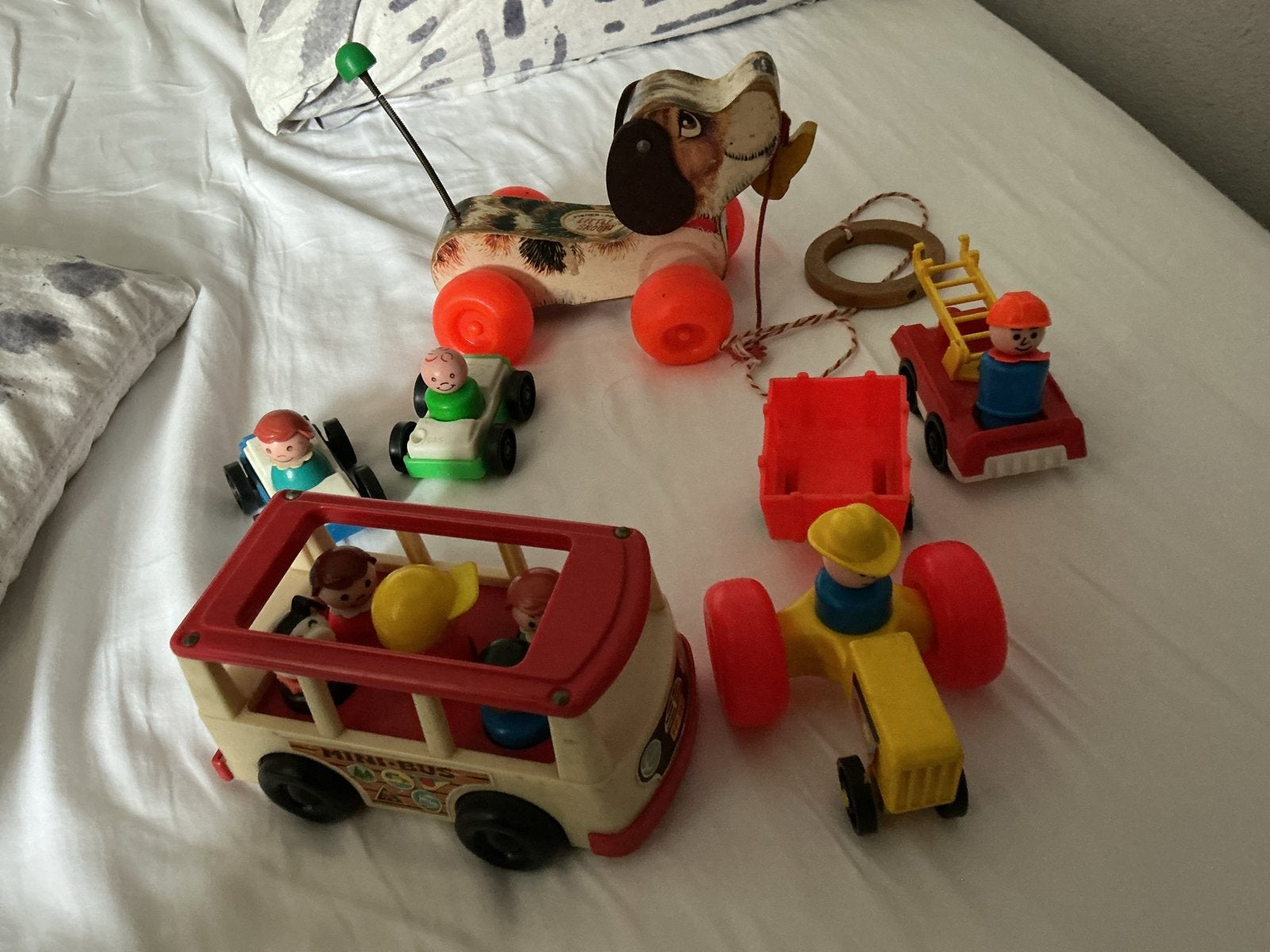 Fisher Price Vintage Speelgoed Set: Snoopy, Voertuigen & Pop, Ophalen of Verzenden, Gebruikt, Speelset