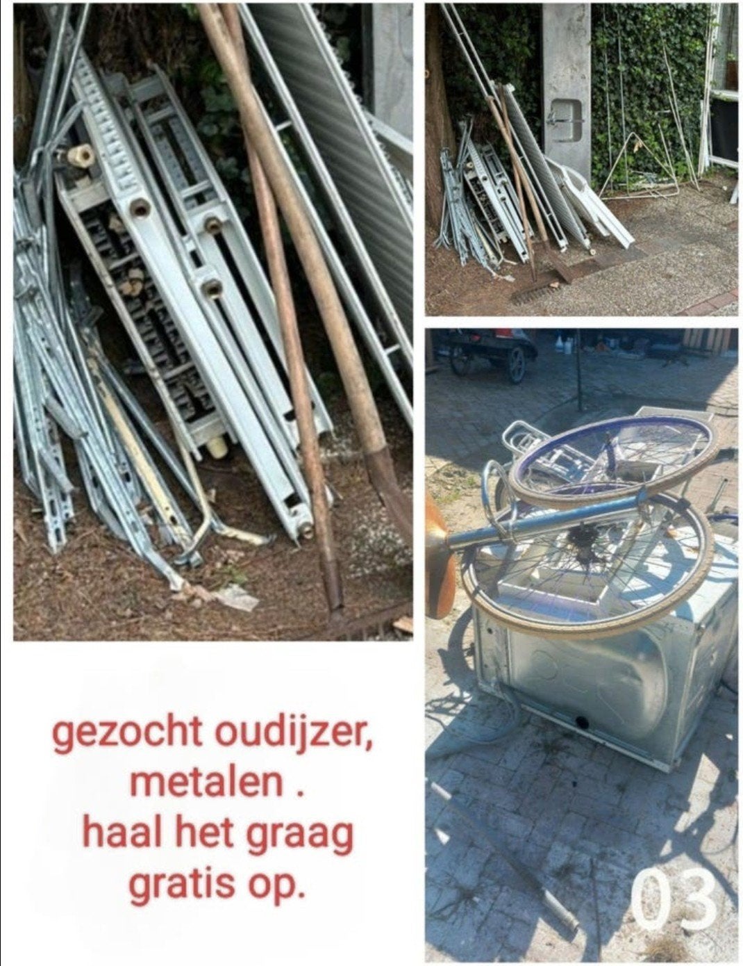Gezocht: Oud ijzer en metalen - Gratis ophalen, Doe-het-zelf en Verbouw, Metalen, Ophalen of Verzenden