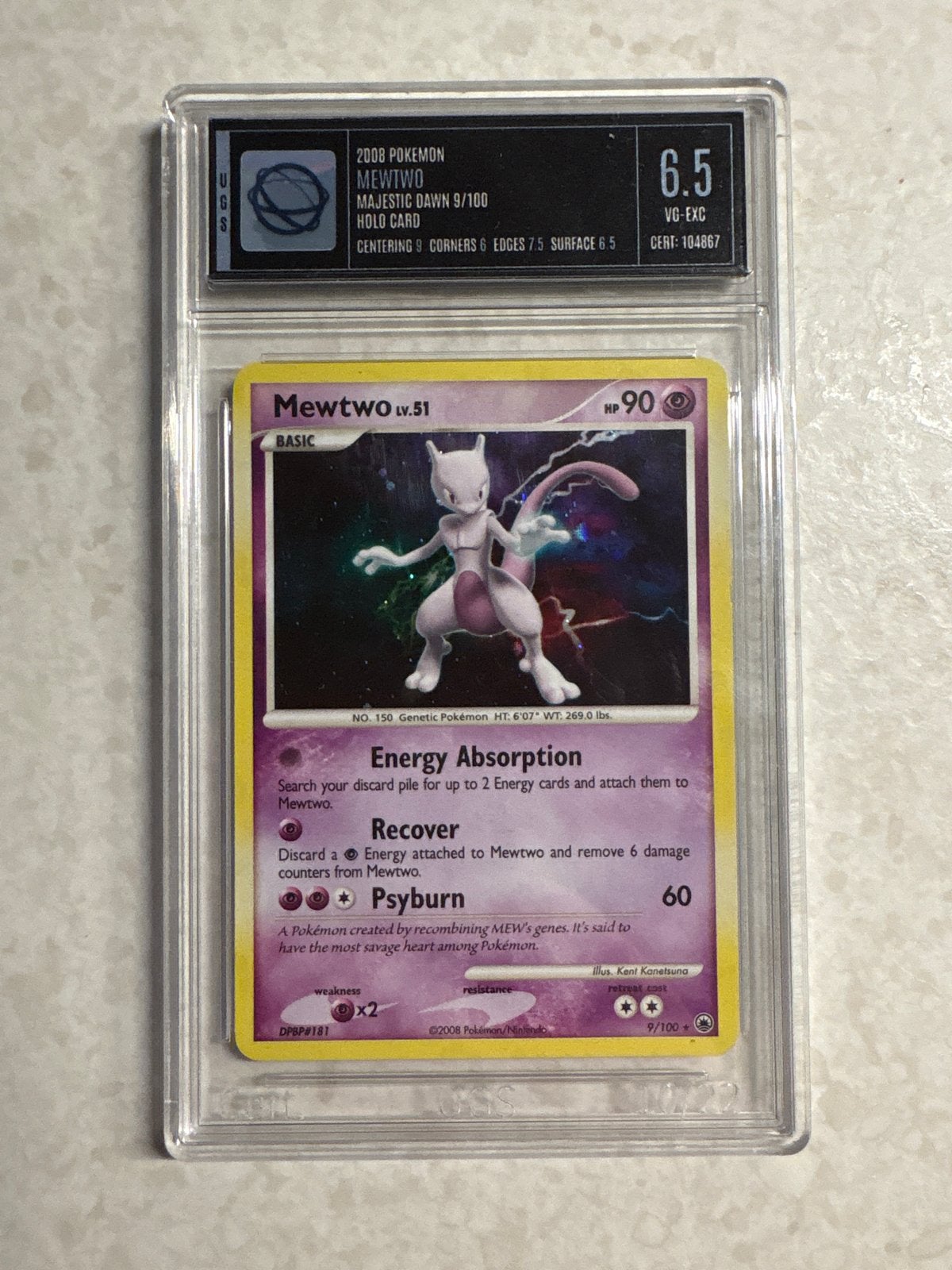 Mewtwo Holo 2008 Pokemon Majestic Dawn 9/100 UGS 6.5, Ophalen of Verzenden, Gebruikt, Losse kaart, Foil