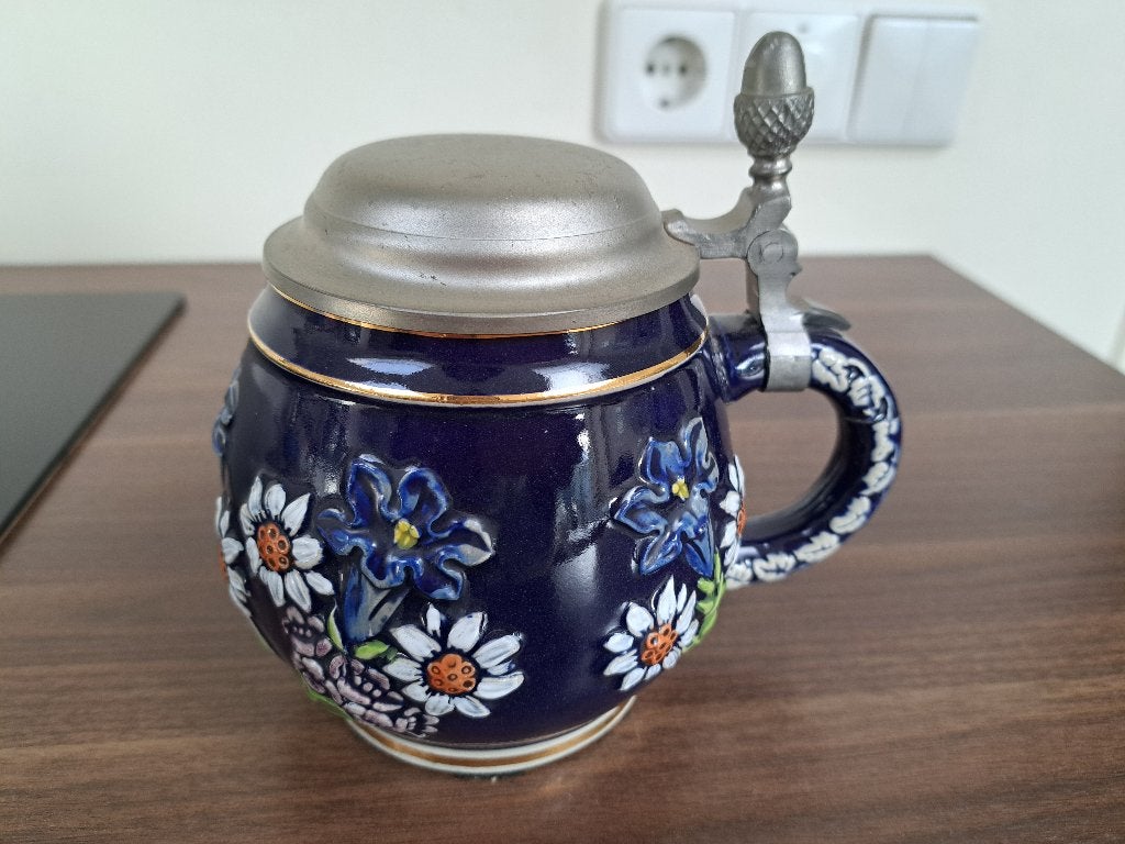 keramiek drinkbeker met tinnen deksel, Antiek en Kunst, Antiek | Keramiek en Aardewerk, Ophalen of Verzenden
