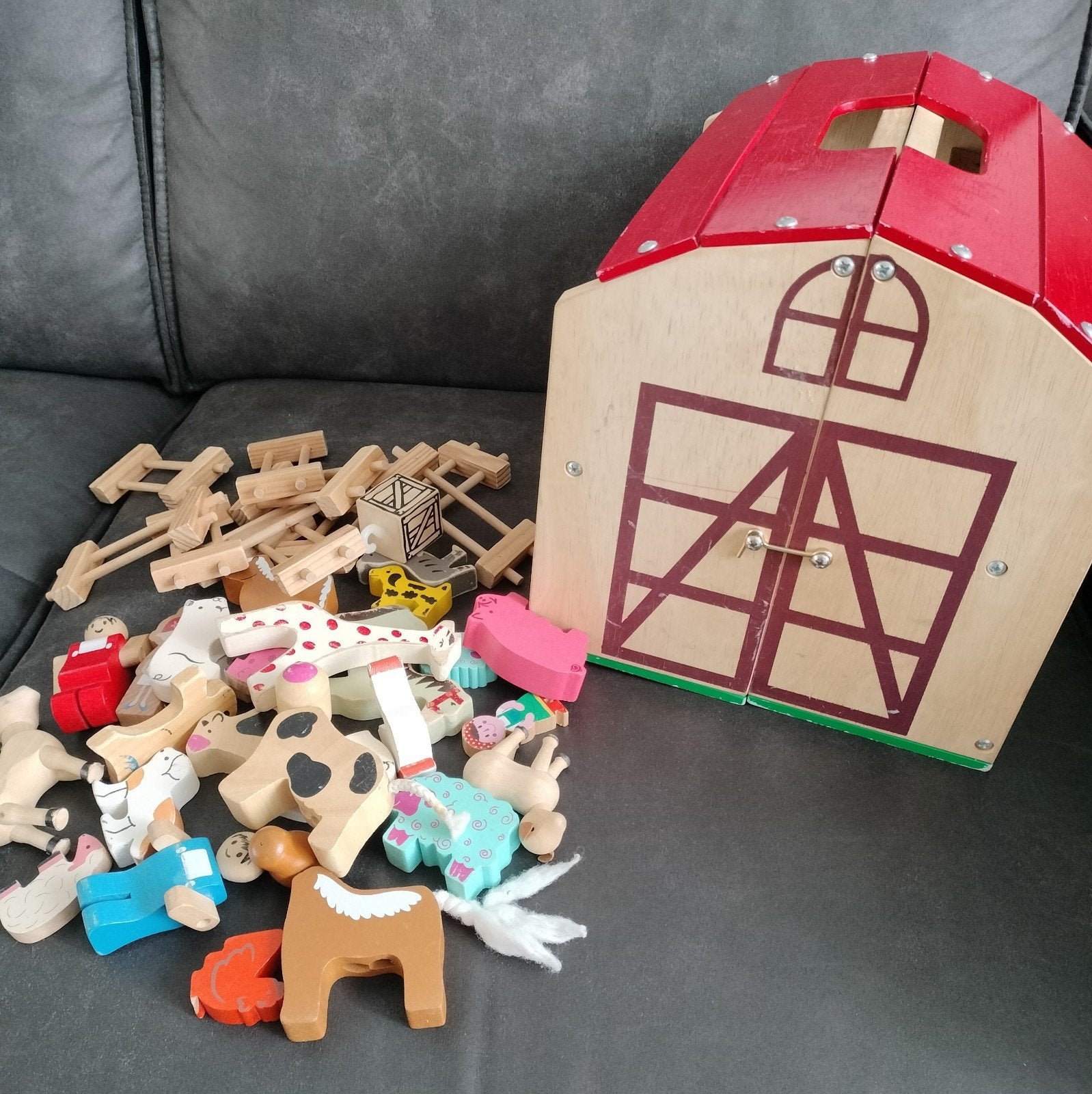 Houten boerderij met diertjes en hekjes speelset, Ophalen of Verzenden