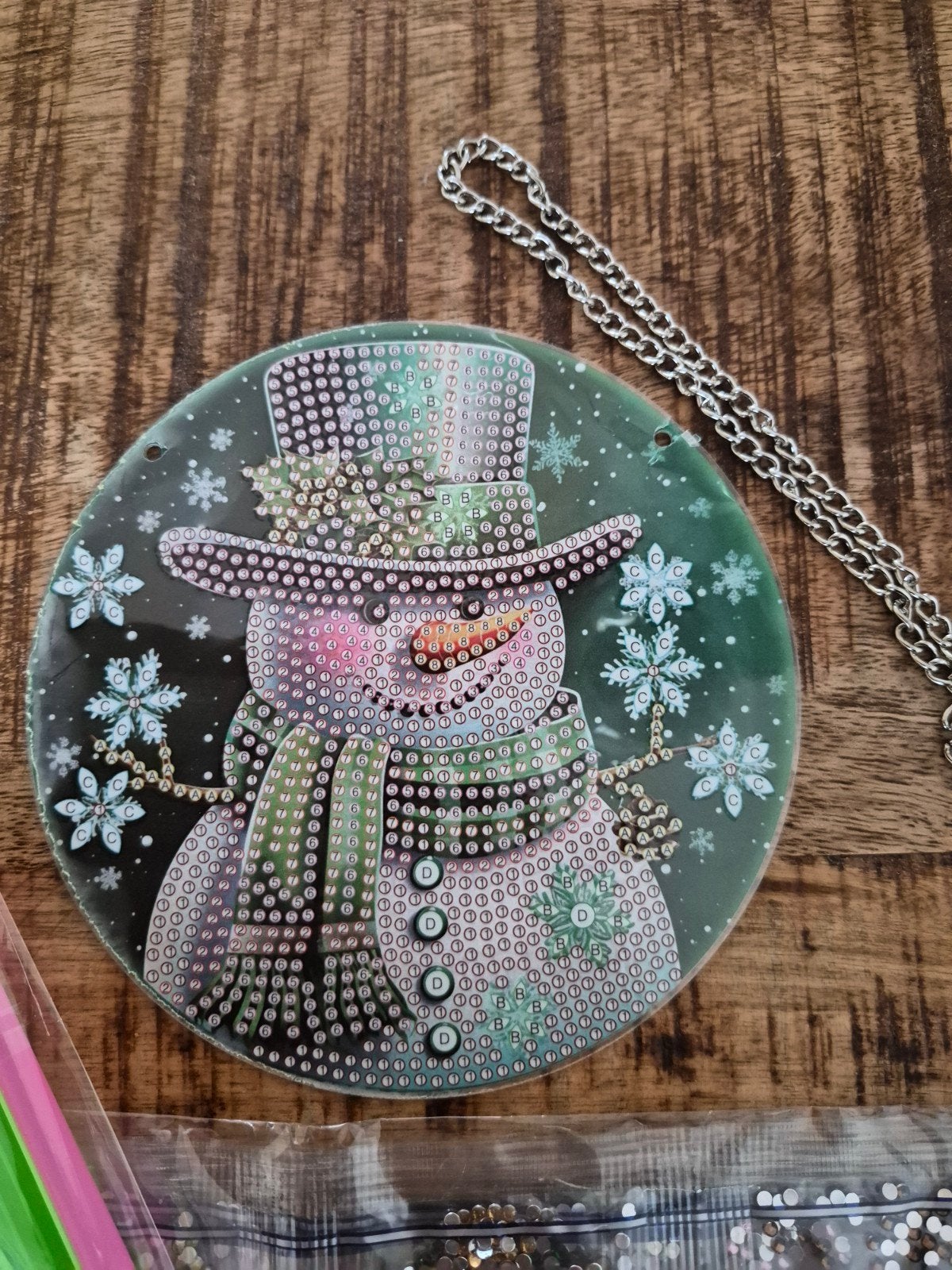 DIY Diamond Painting Raamhanger Sneeuwpop Ø 15cm, Diamond painting, Nieuw, Klaar om op te hangen, Ophalen of Verzenden