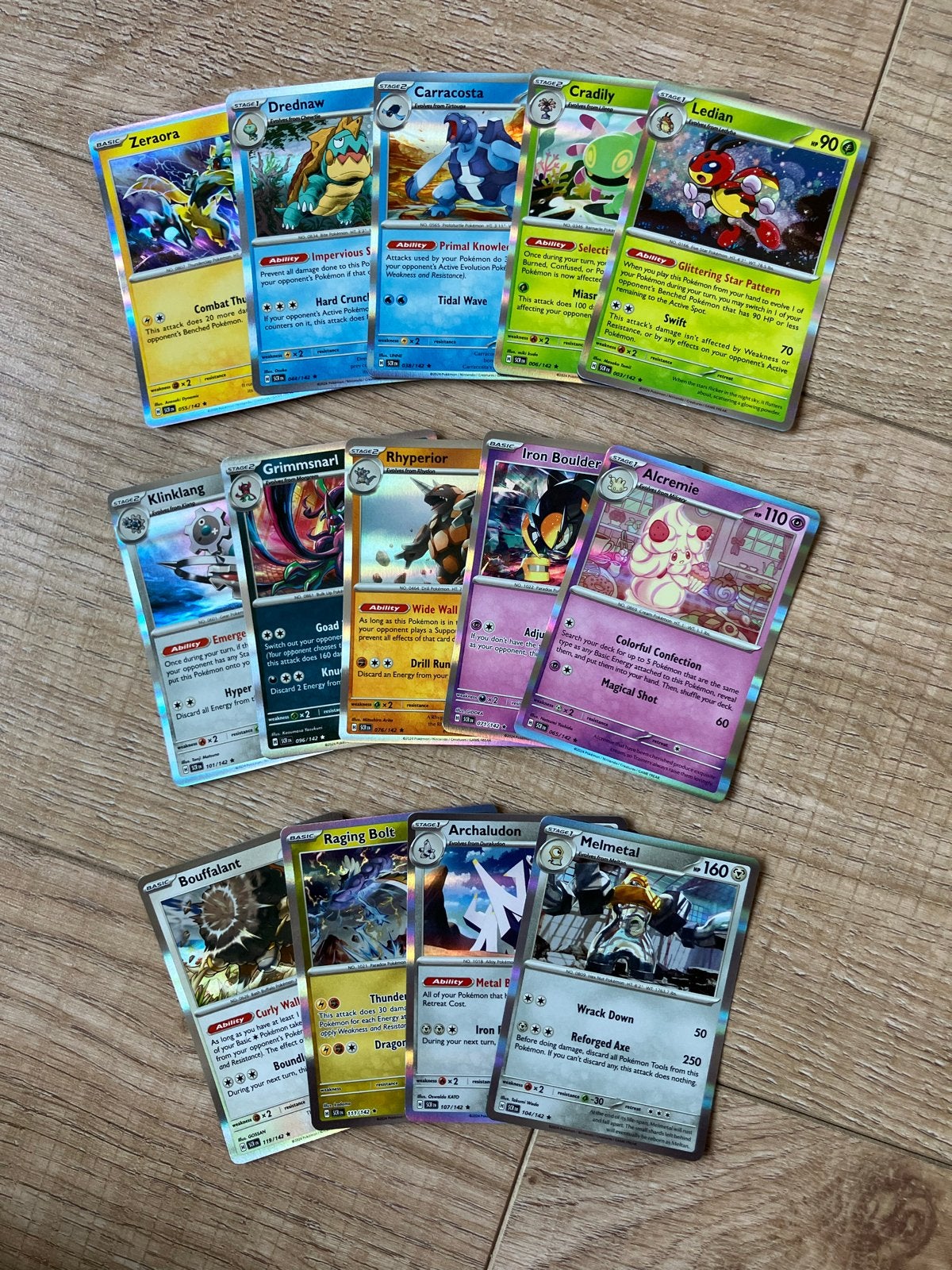 14 Holo Pokémon kaarten Stellar Crown SCR Engels, Ophalen of Verzenden, Zo goed als nieuw, Meerdere kaarten, Foil