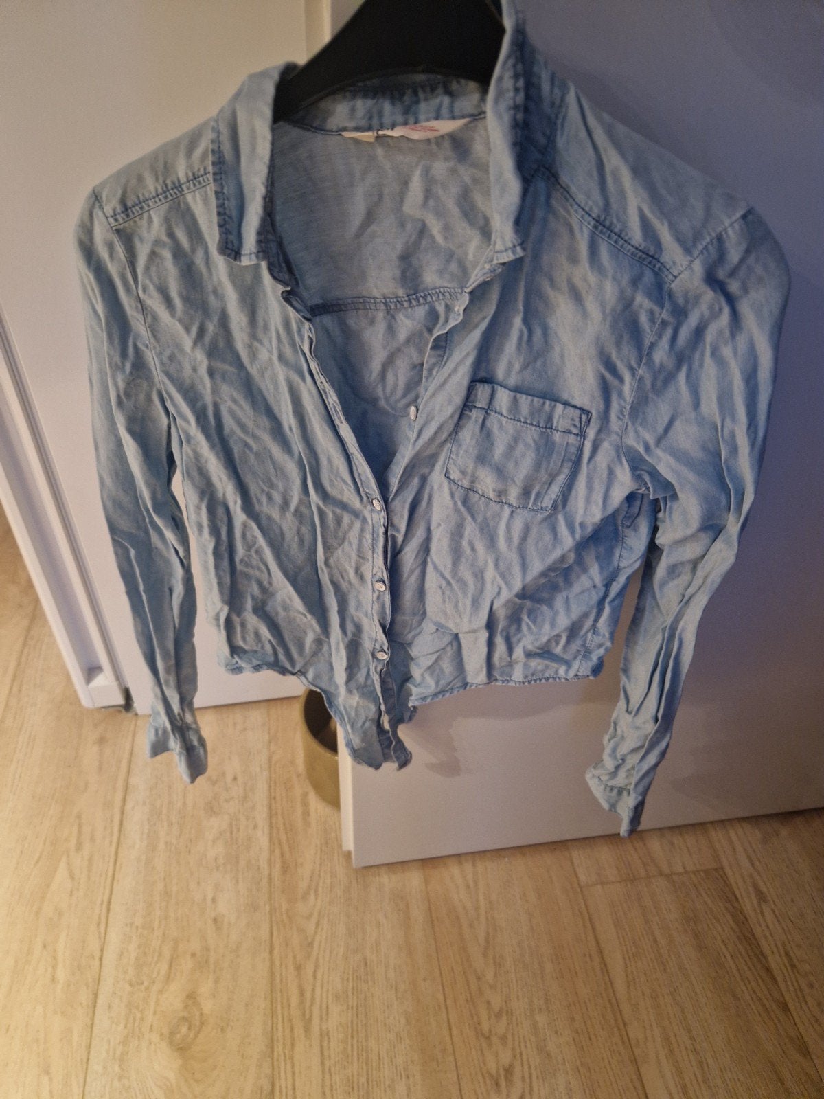 H&M Knoopblouse Maat 158 - Lichtblauw Denim Look, Kinderen en Baby's, Kinderkleding | Maat 158, Gebruikt, Jongen of Meisje, Ophalen of Verzenden
