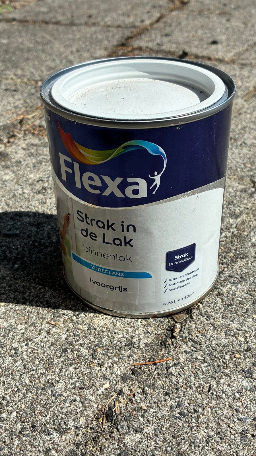 Flexa Strak in de Lak Binnenlak Zijdeglans Ivoorgrijs 0,75L, Nieuw, Ophalen of Verzenden, Lak, Grijs