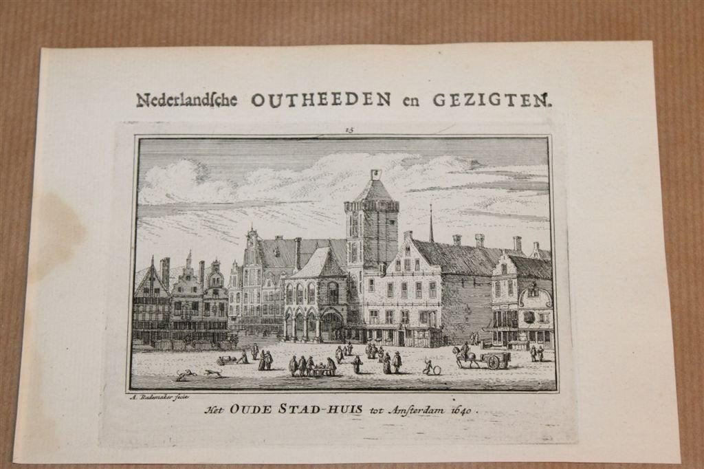 Antieke gravure - Oude Stad-Huis Amsterdam in 1640, Antiek en Kunst, Ophalen of Verzenden