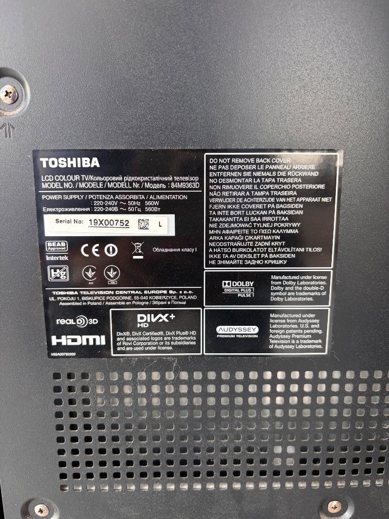 Toshiba TV 84-inch - (84M9363D), Ophalen, 50 Hz, 100 cm of meer, 4k (UHD)