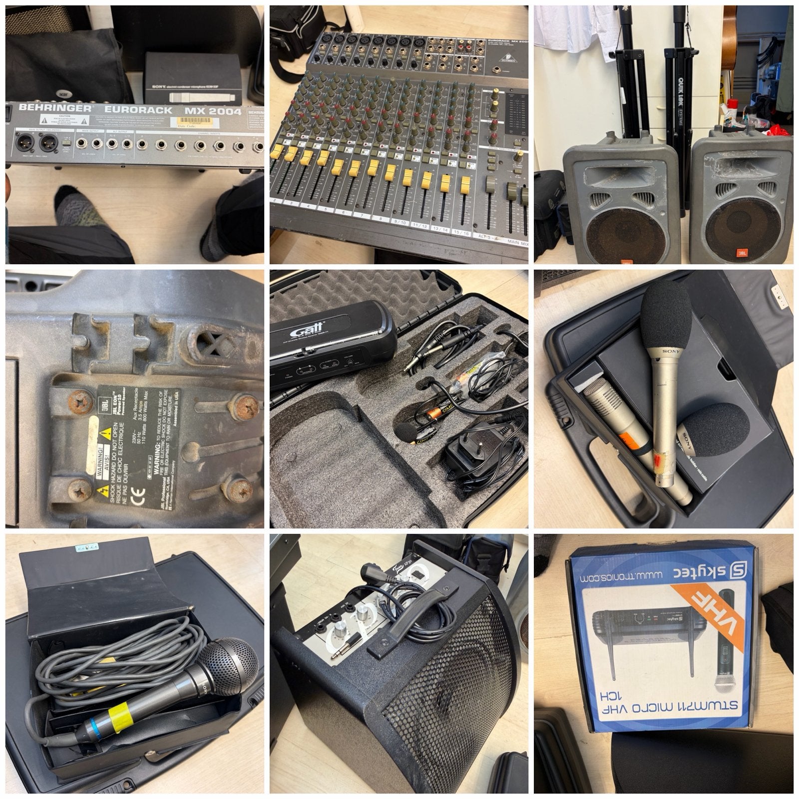 Complete geluidsset: JBL speakers, Behringer mixer, microfoo, Ophalen of Verzenden, Gebruikt, 10 tot 20 kanalen, Microfooningang