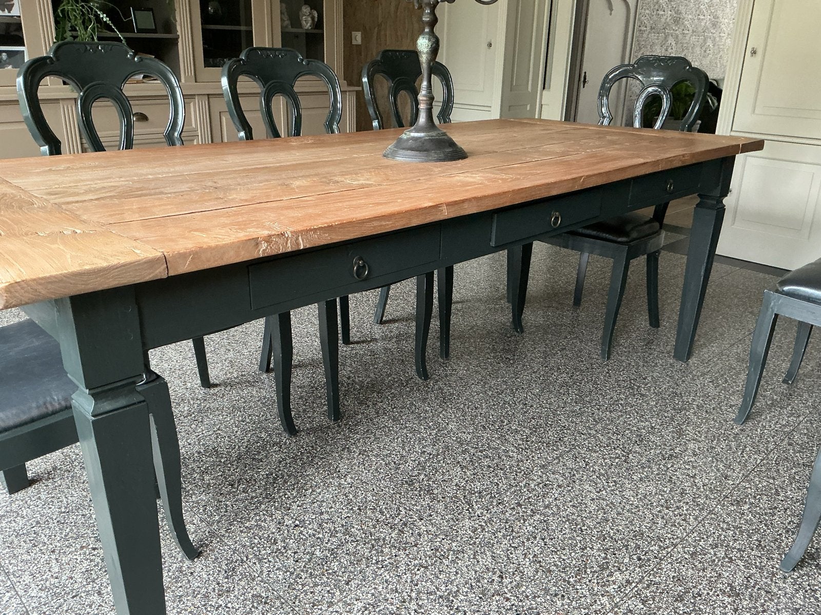 Elegante eettafel met 8 stoelen - Landelijke stijl, Ophalen, Gebruikt, 100 tot 150 cm, 200 cm of meer