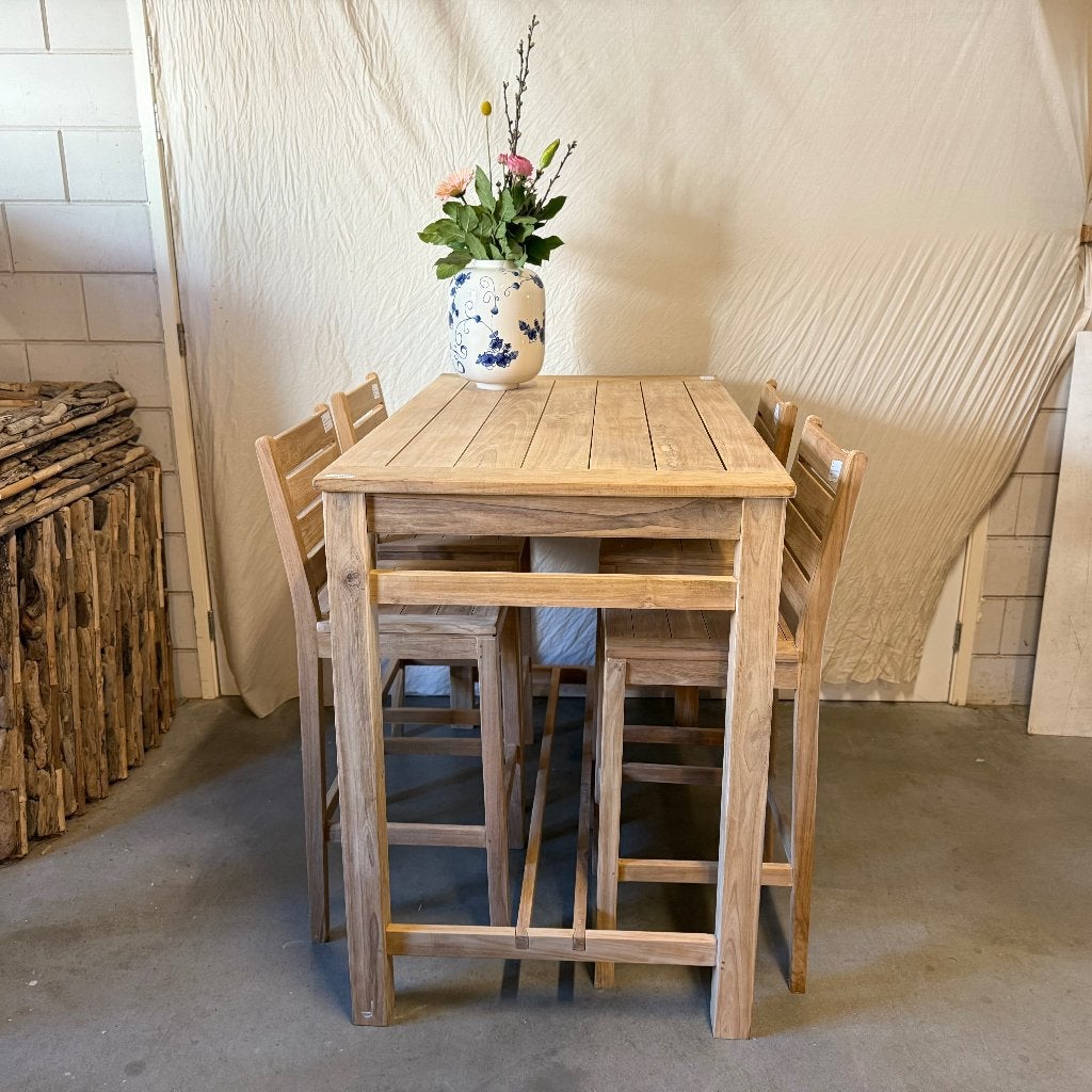 barset met 4 barkrukken / tuinset – massief teak - TTM Wonen, Ophalen, Taag 63, 2491 CS, Den Haag (Forepark), Teakhout, Nieuw