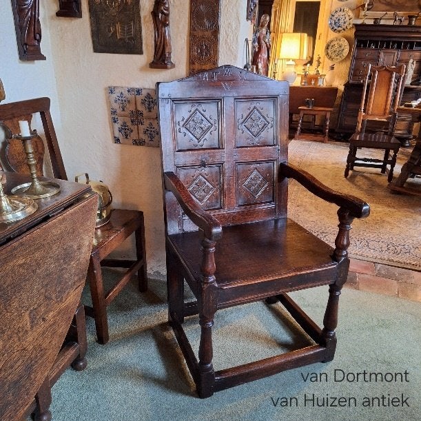 17e eeuwse Engelse Wainscot chair armstoel, Antiek en Kunst, Ophalen of Verzenden