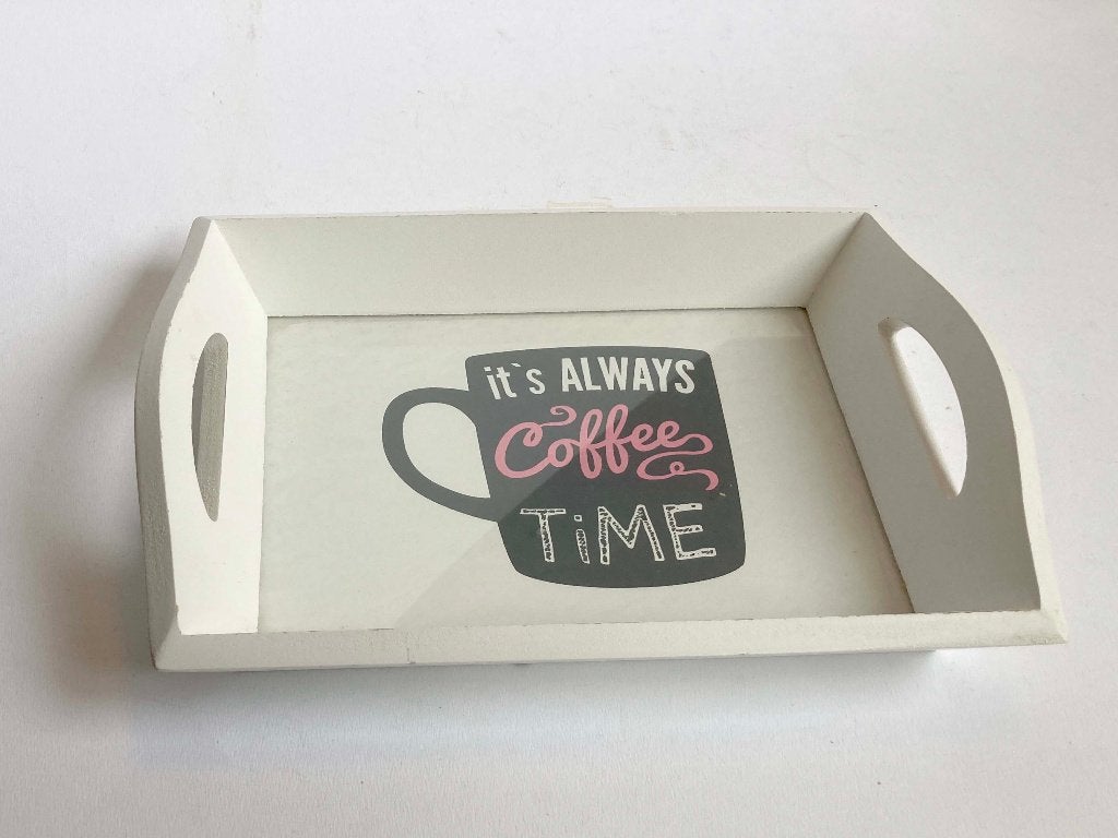 klein houten dienblaadje it’s always coffee time, Ophalen of Verzenden, Gebruikt, Rechthoekig, Hout