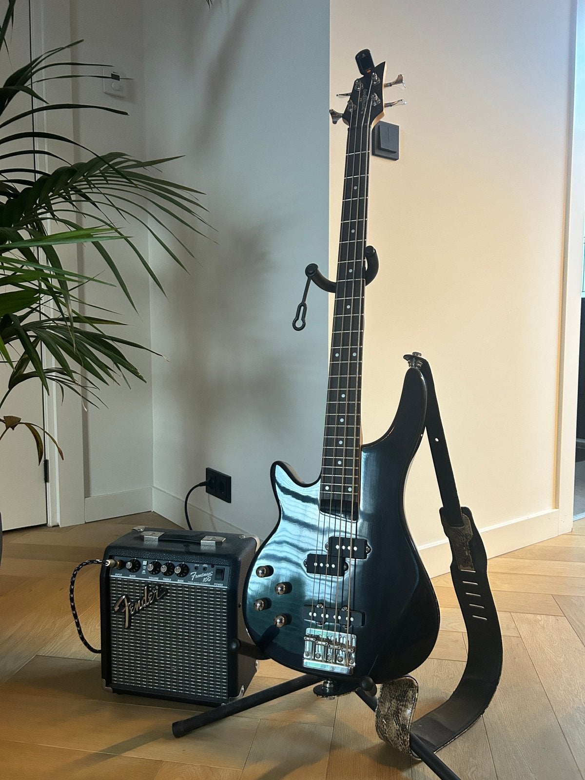 Linkshandige basgitaar incl gitaarstandaard, Muziek en Instrumenten, Ophalen, Zo goed als nieuw