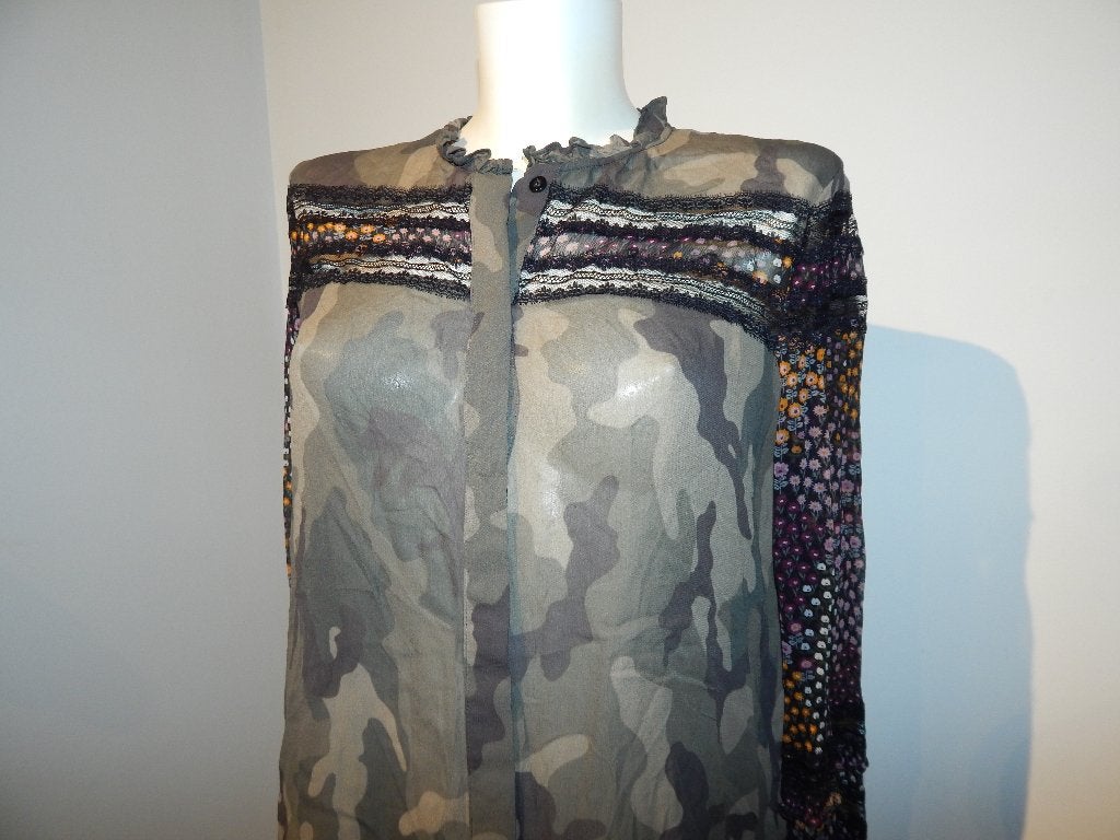 TwinSet voile blouse voile delen kant camoflage print 38, Maat 38/40 (M), Twinset, Zo goed als nieuw, Meerkleurig