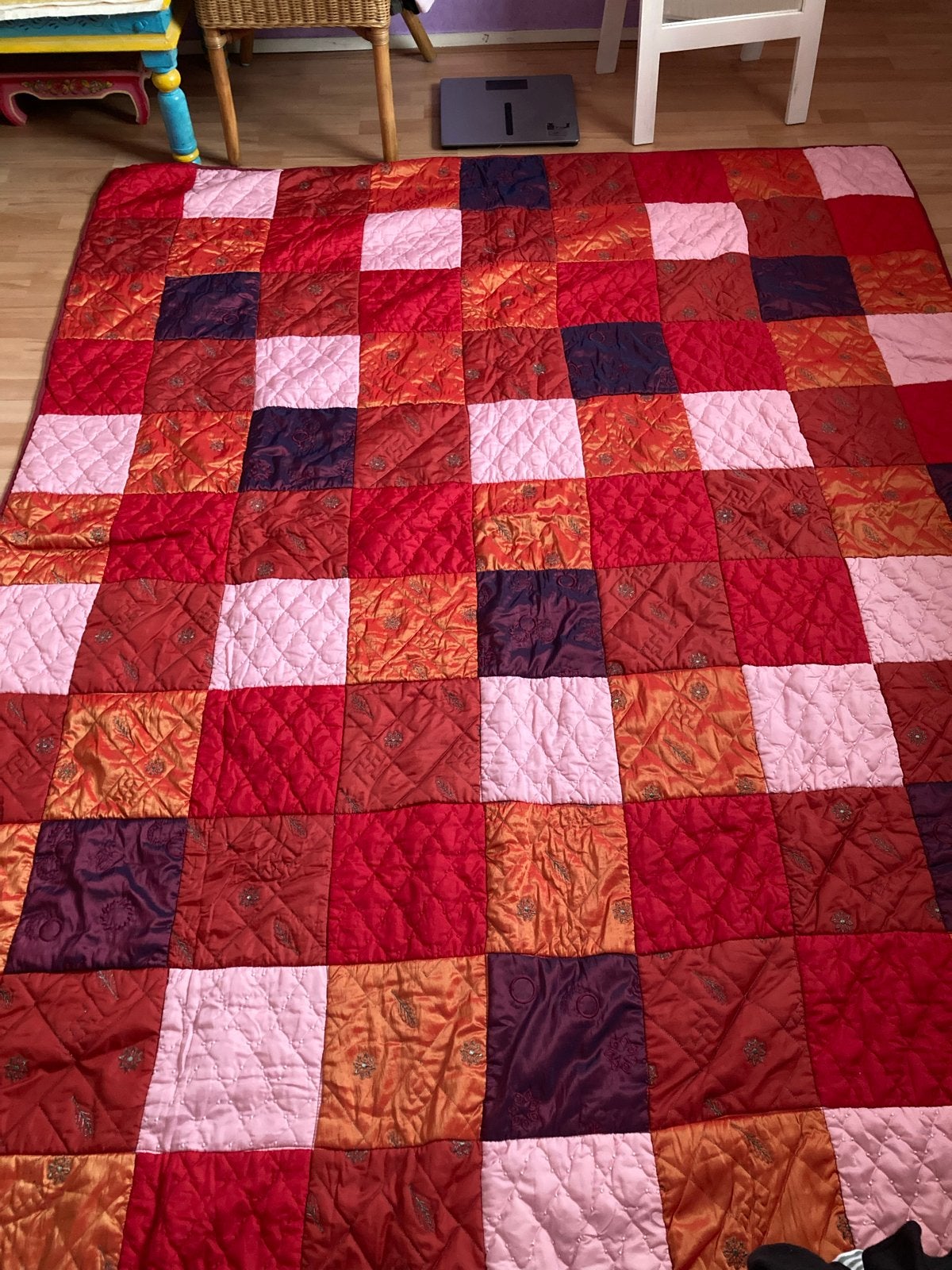 Patchwork Oosterse India sprei in warme kleuren 2x2,5m, Huis en Inrichting, Tweepersoons, Zo goed als nieuw, Overige merken, Sprei