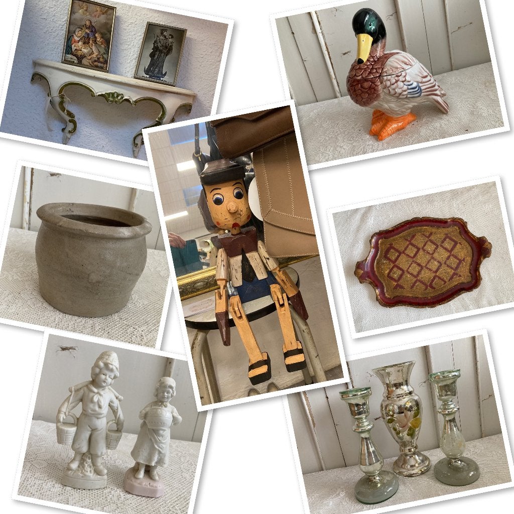 Brocante Grespot met oortjes - Pinokkio's - houten dienblad, Ophalen of Verzenden