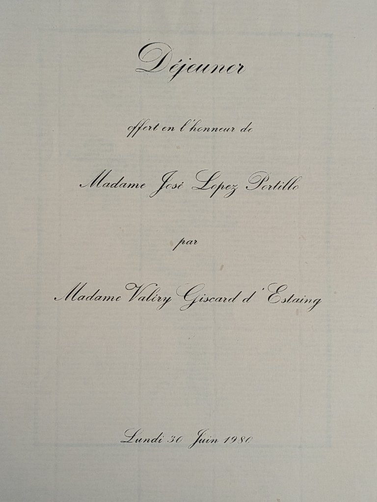 Menu First lady Frankrijk Valéry Giscard d'Estaing, 1980, Antiek en Kunst, Ophalen of Verzenden