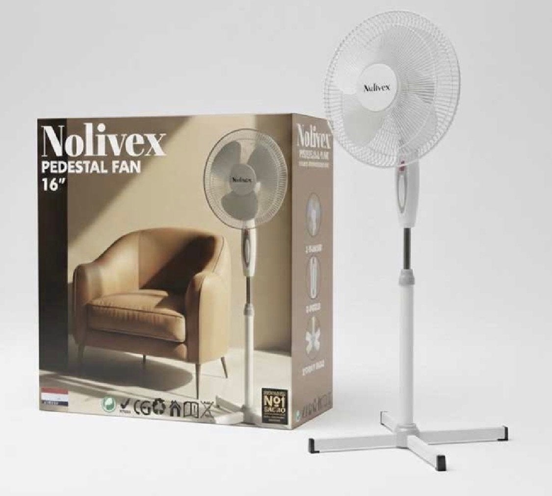 Nolivex Pedestal Fan 16 inch - Krachtige Statiefventilator, Witgoed en Apparatuur, Ophalen of Verzenden, Nieuw, Statiefventilator