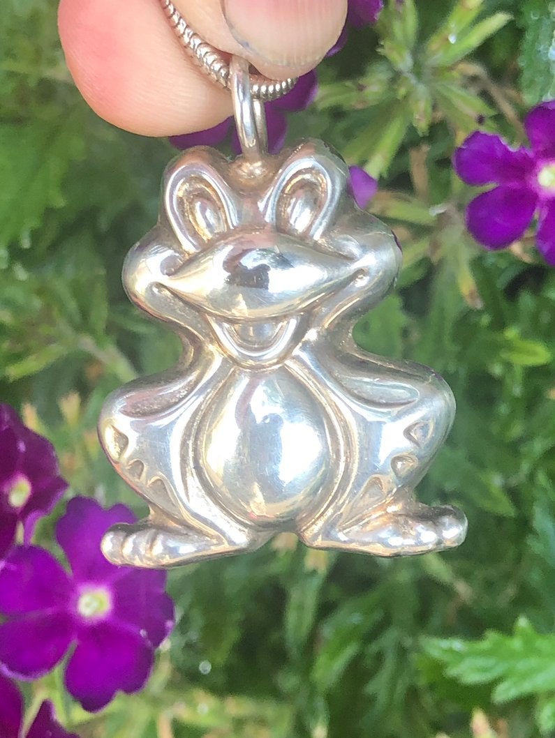 Hanger Grote Grappige Kikker Zilver Italiaanse Juwelier, Gebruikt, Ophalen of Verzenden, Zilver, Dier