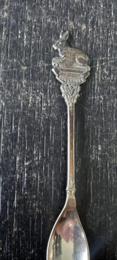 Antieke verzamellepel met konijn en 'Schaveren', Antiek en Kunst, Ophalen of Verzenden