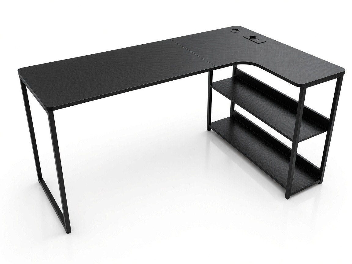 Zwart Hoekbureau met Opbergruimte en Stopcontact, Zwart, Metaal, Hoekbureau, Nieuw