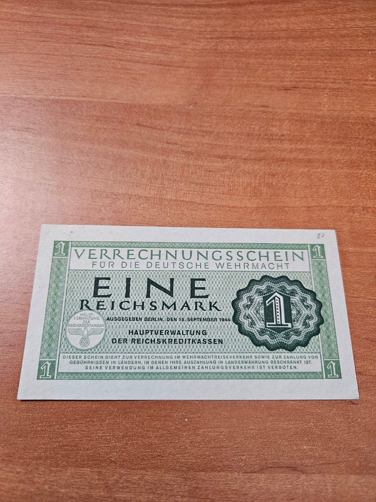 1 Reichsmark Duitsland WWII 1944 jaar aUNC, Postzegels en Munten, Ophalen of Verzenden, Duitsland, Los biljet
