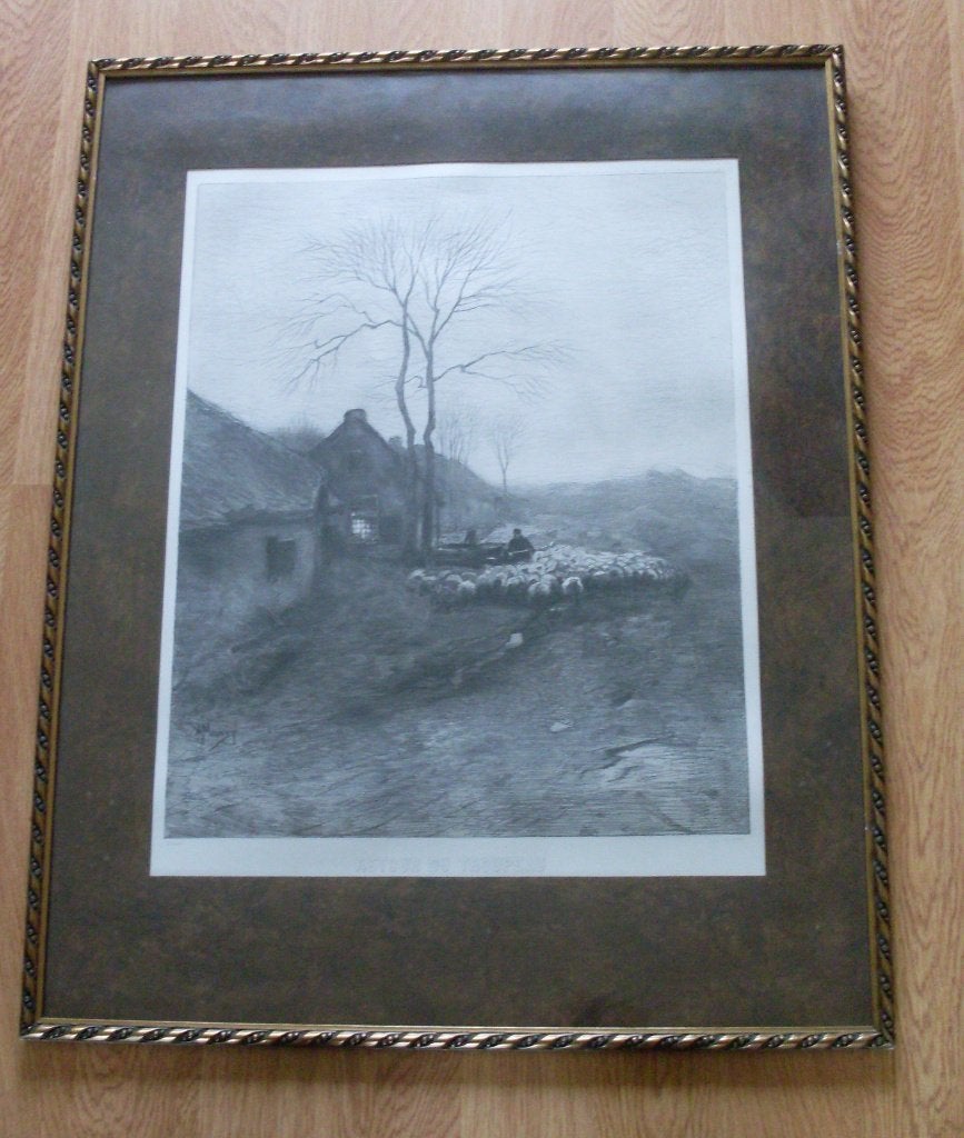 Antieke reproductie-ets C.L. Dake naar Anton Mauve, Antiek en Kunst, Ophalen, 80 cm, 63 cm