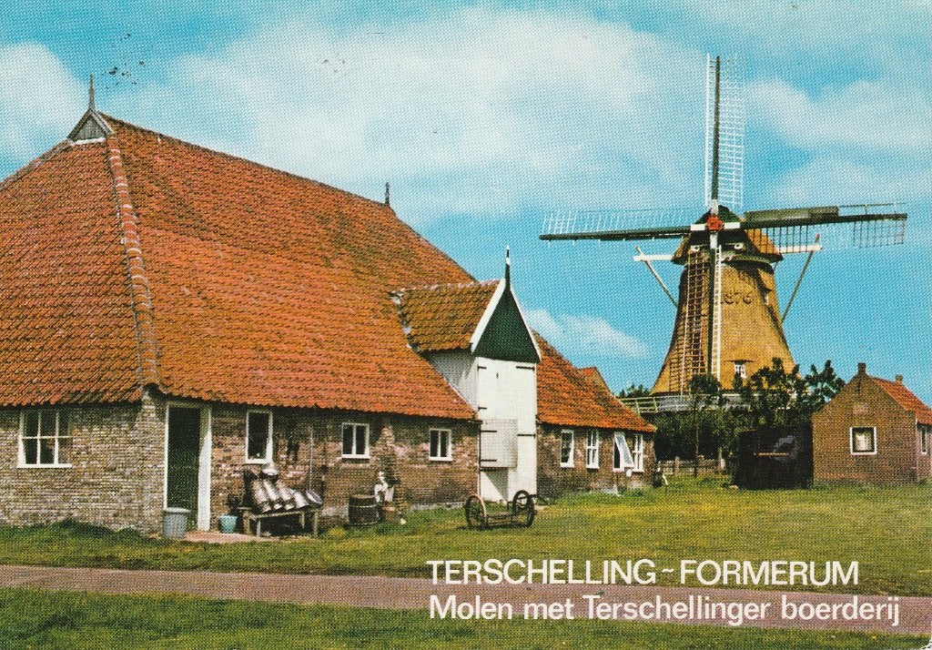 Terschelling-Formerum Molen met boerderij 1979, Ophalen of Verzenden, 1960 tot 1980, Gelopen, Waddeneilanden