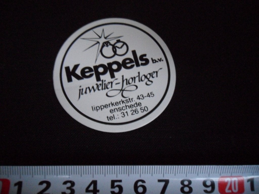 sticker Enschede KEPPELS BV Juwelier - Horloger Lipperkerkst, Verzamelen, Ophalen of Verzenden, Zo goed als nieuw