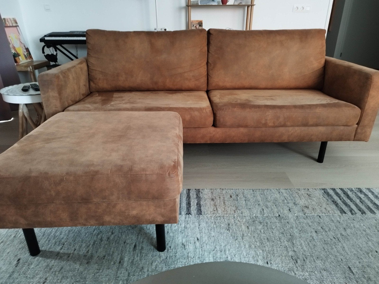 Bank 2,5-zits met hocker! hxbxd 88x210x88 cm, Kleur: bruin, Ophalen, Gebruikt, Stof