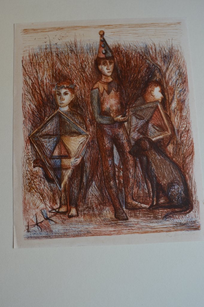 KEES ANDREA HARLEKIJN JONGENS MET VLIEGER 1947 Gesign. SP1, 31 cm, Dagelijks leven, Origineel, Ophalen of Verzenden