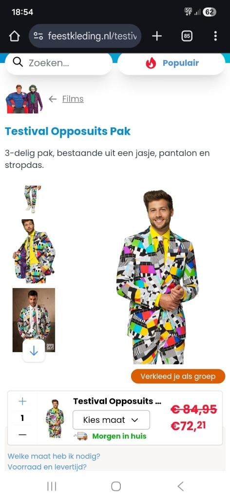 Carnavalspak, Verzenden, Zo goed als nieuw, Maat 38/40 (M), Carnaval