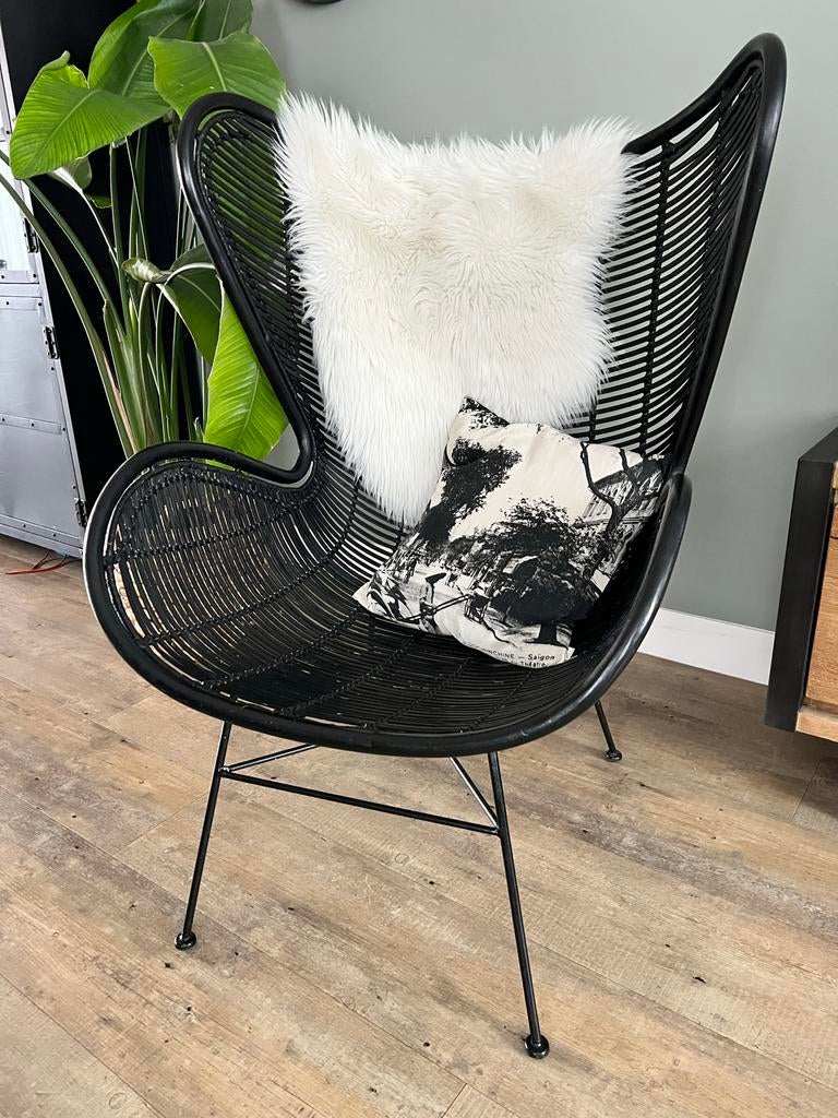 HK Living Egg Chair - Zwart, Ophalen, Zwart, Riet of Rotan, Zo goed als nieuw