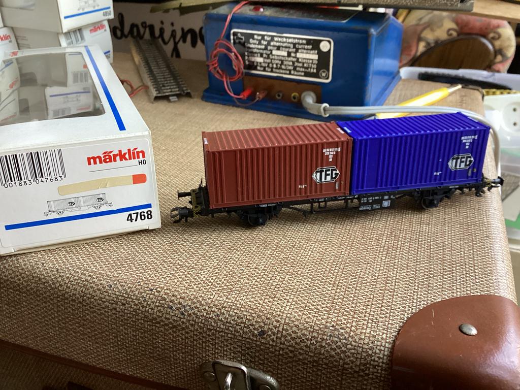 Marklin 4768 DB containerwagen met 2 containers TFG zgan ovp, Wisselstroom, Wagon, Ophalen of Verzenden, Zo goed als nieuw