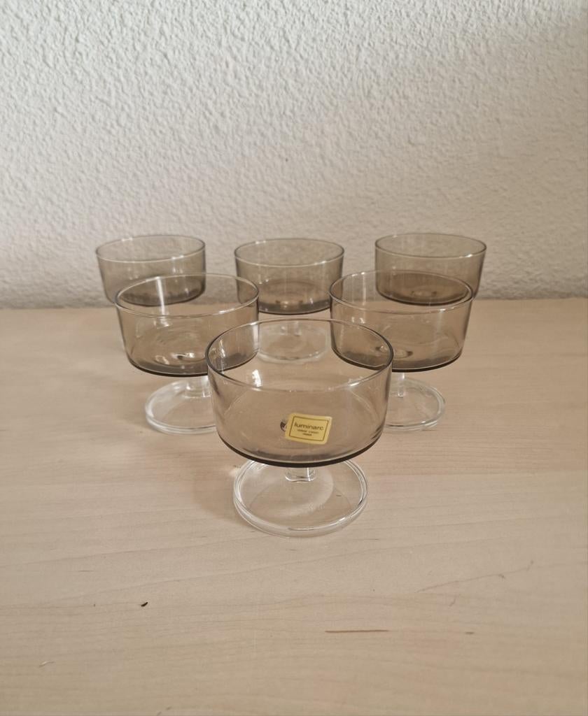 Vintage fina coupes glazen set luminarc 6 rookglas, Ophalen of Verzenden, Zo goed als nieuw, Overige typen