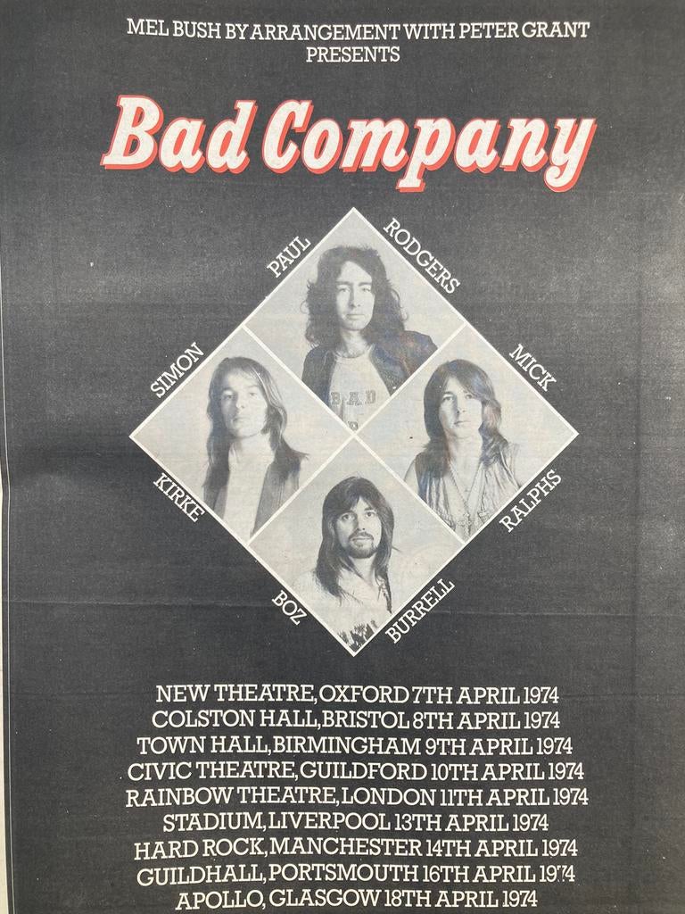 Paginagrote A3 advertentie BAD COMPANY Bad Company tour, Ophalen of Verzenden