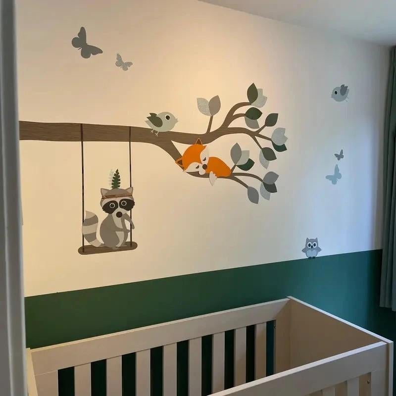 Bosdieren tak behang muursticker babykamer, Kinderen en Baby's, Ophalen of Verzenden, Nieuw, Wanddecoratie