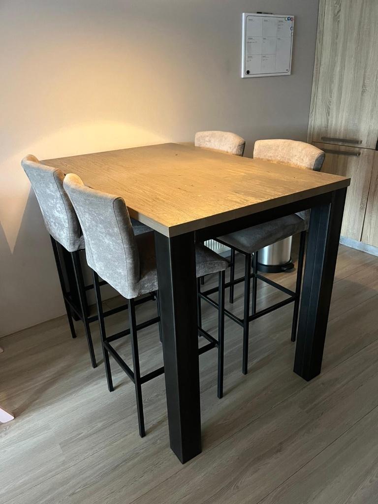 Hoge eettafel met stoelen, Ophalen, Gebruikt, 100 tot 150 cm, 50 tot 100 cm