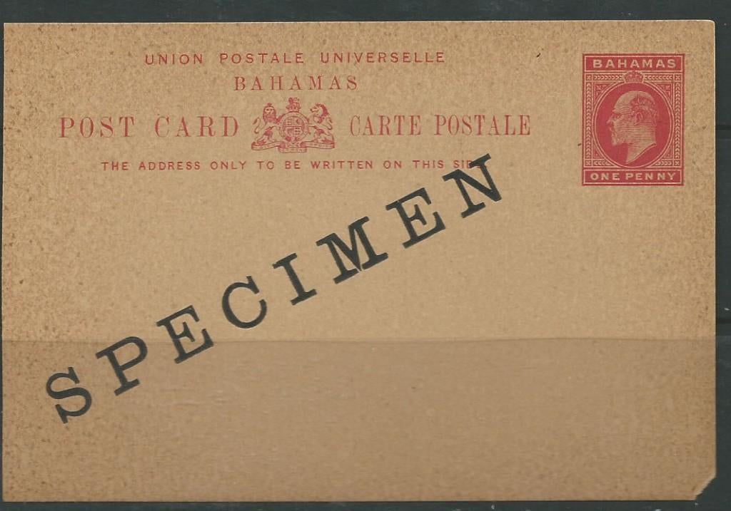 BAHAMAS 1902 E.VII. 1d. carmine on buff Postcard, SPECIMEN, Verzenden, Postfris, Midden-Amerika