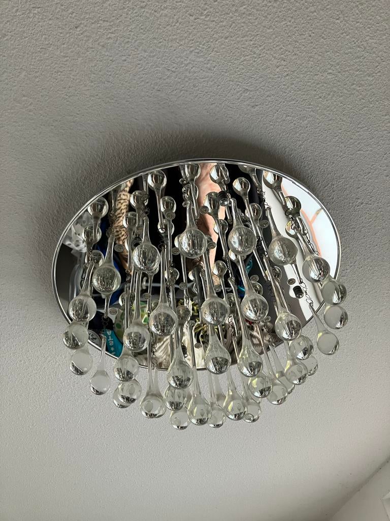 Moderne Plafondlamp met Glazen Druppels, Huis en Inrichting, Lampen | Plafondlampen, Zo goed als nieuw, Glas, Ophalen